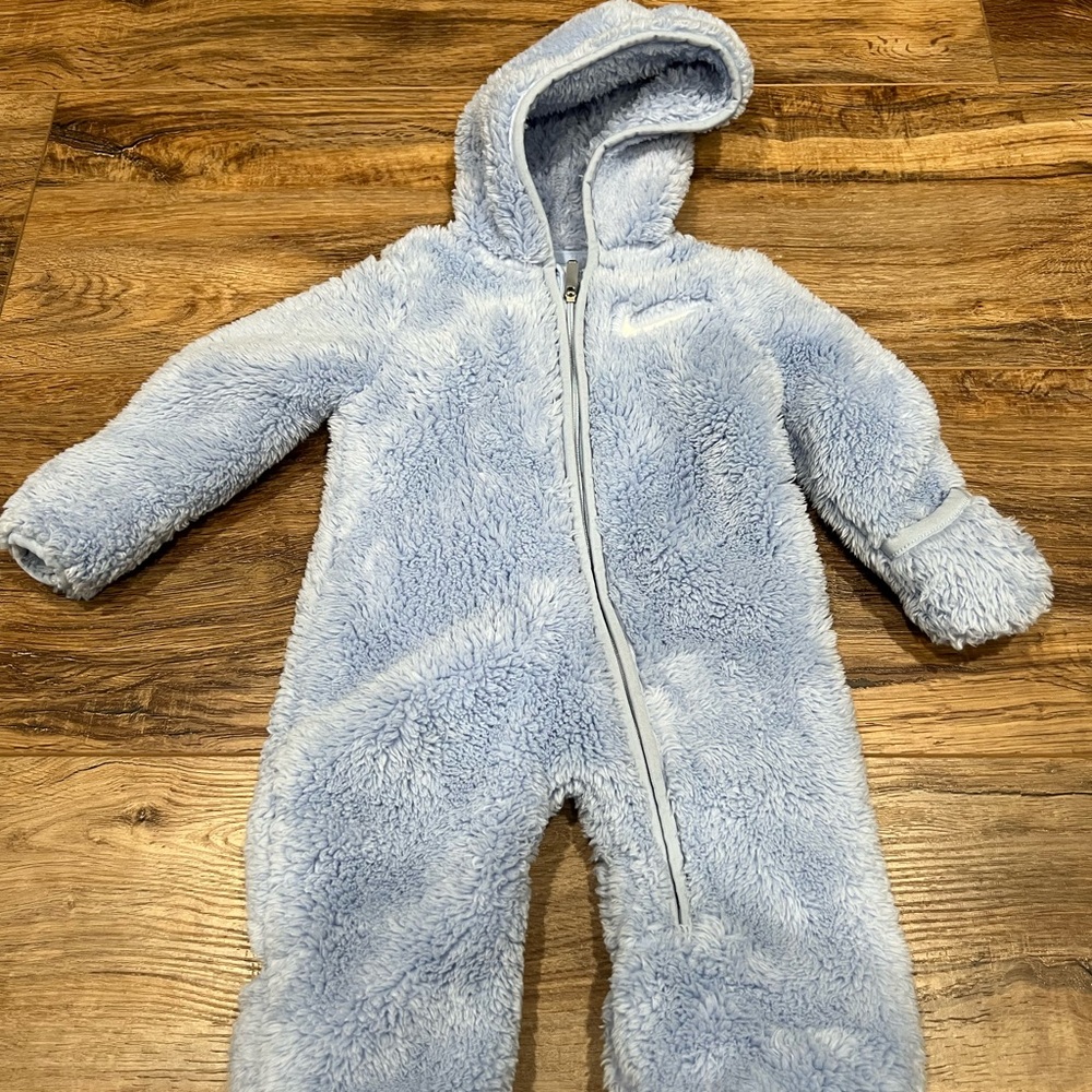 Nike Blue Baby Boy Hooded Sherpa Coverall size 0-3